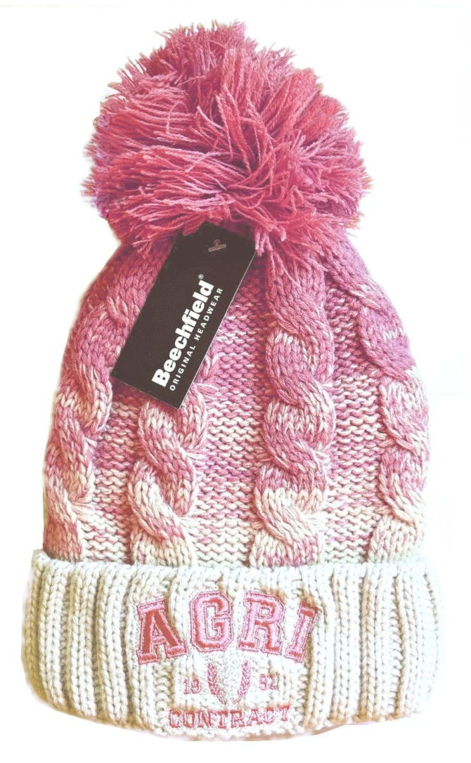 Agri Contract Bobble Hat - Pink/white